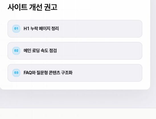 사이트에서 먼저 개선할 항목을 우선순위로 보여주는 카드
